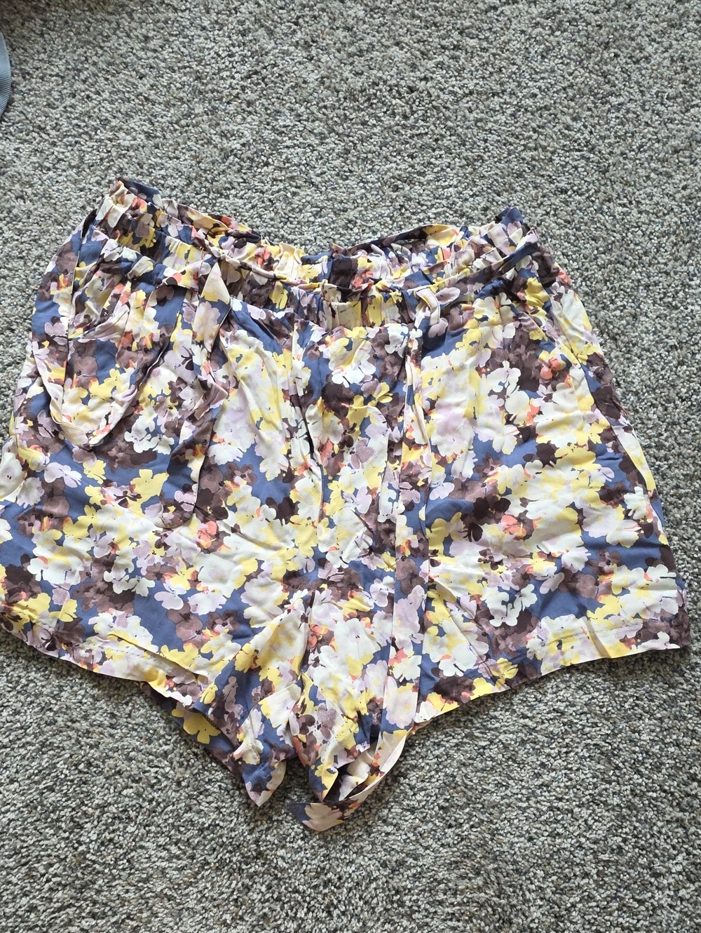 torrid Floral High-Waist Drawstring Shorts - Yellow, Purple, Brown
